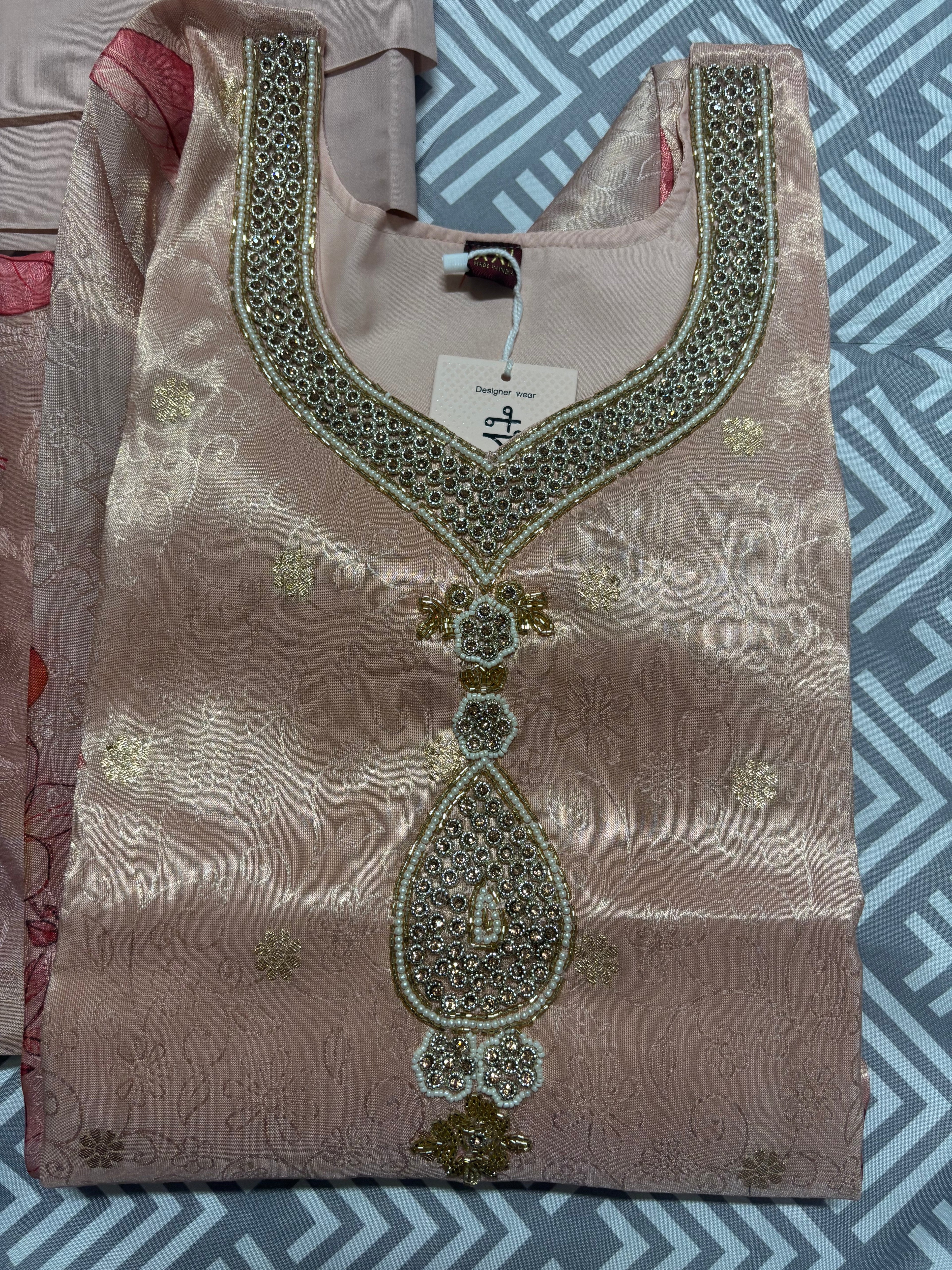 Neck Worked Floral Printed Banarasi Kurtha set