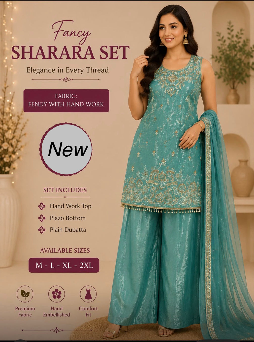 Fancy Sharara Set With Handwork