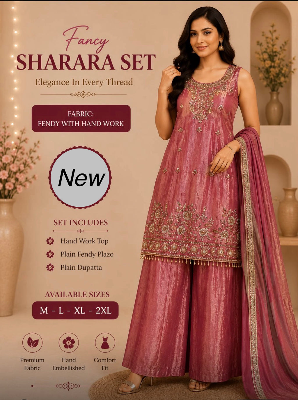 Fancy Sharara Set With Handwork