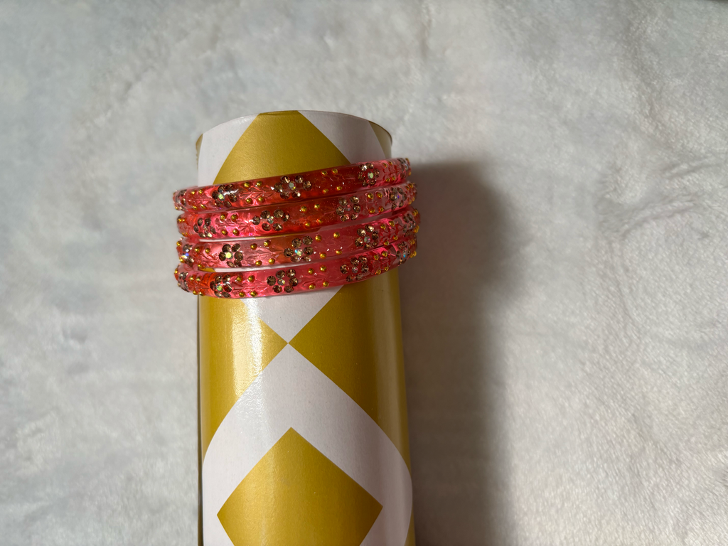 Four Pieces Bangles with Colorful Stone Worked