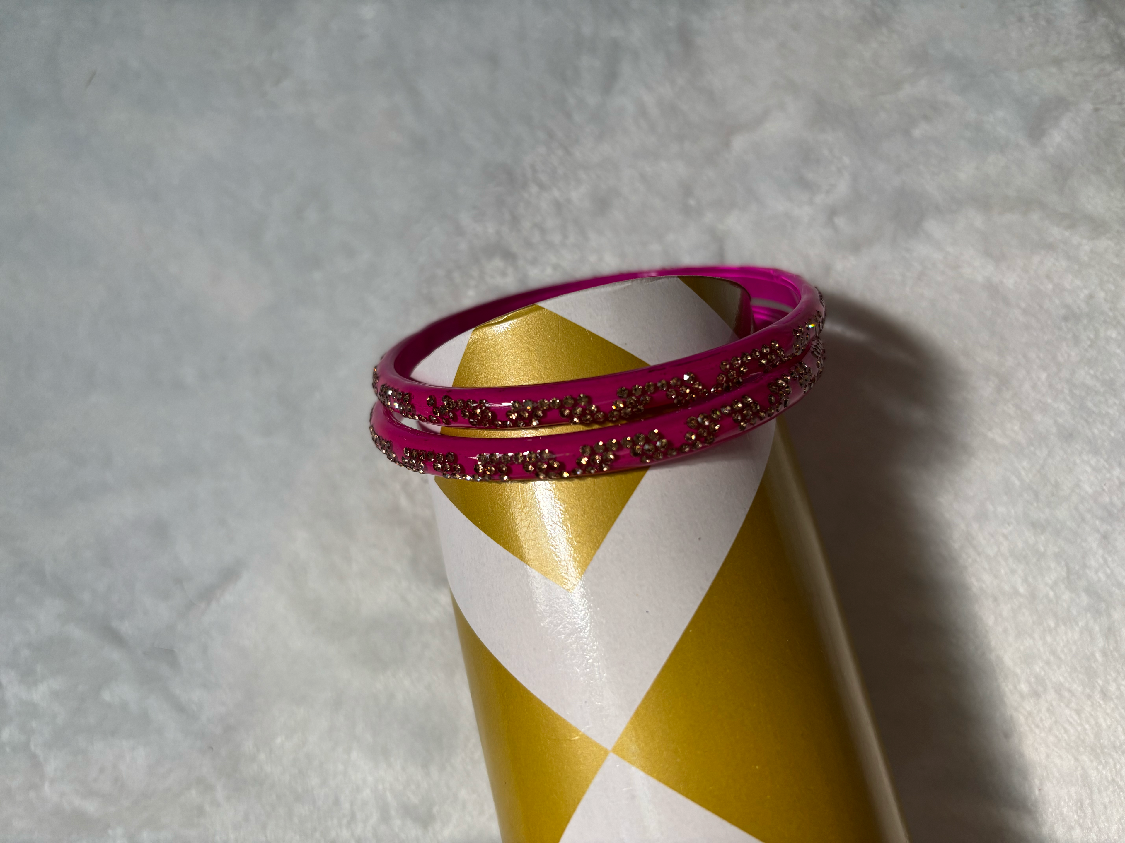 Four Pieces Bangles with Colorful Stone Worked