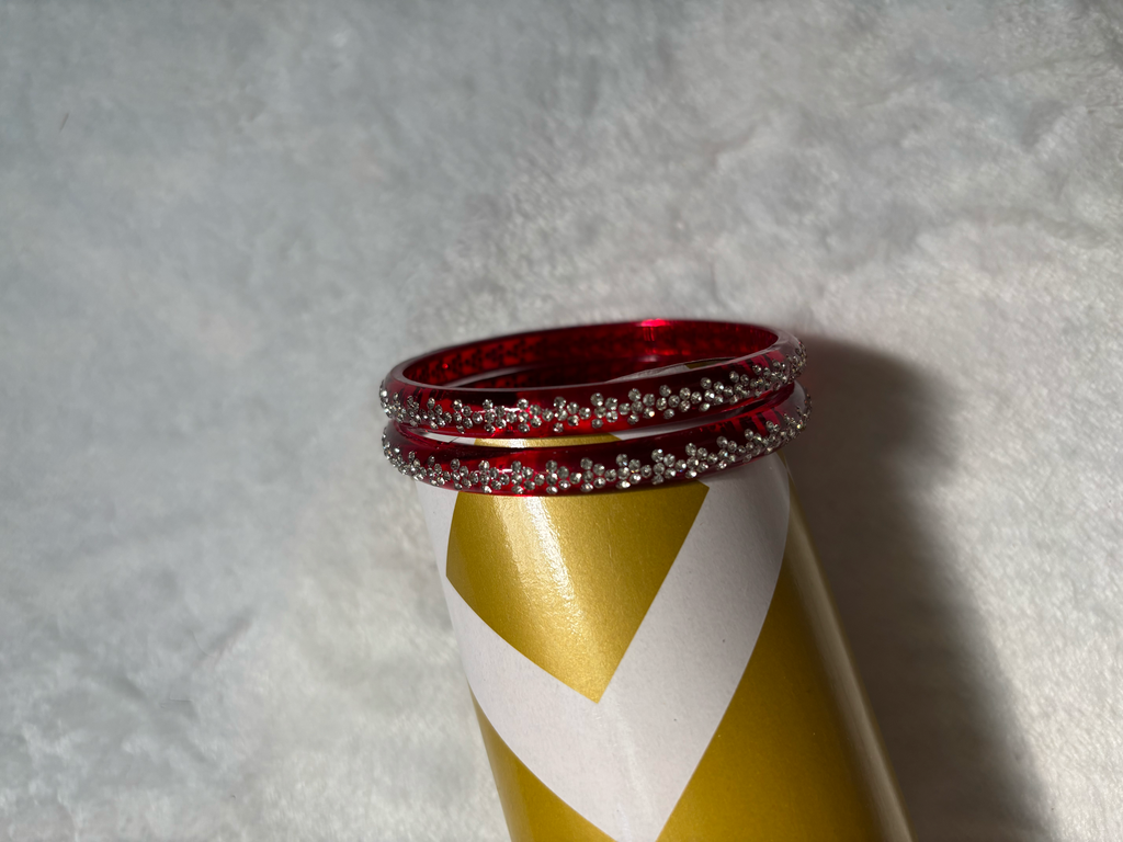 Four Pieces Bangles with Colorful Stone Worked