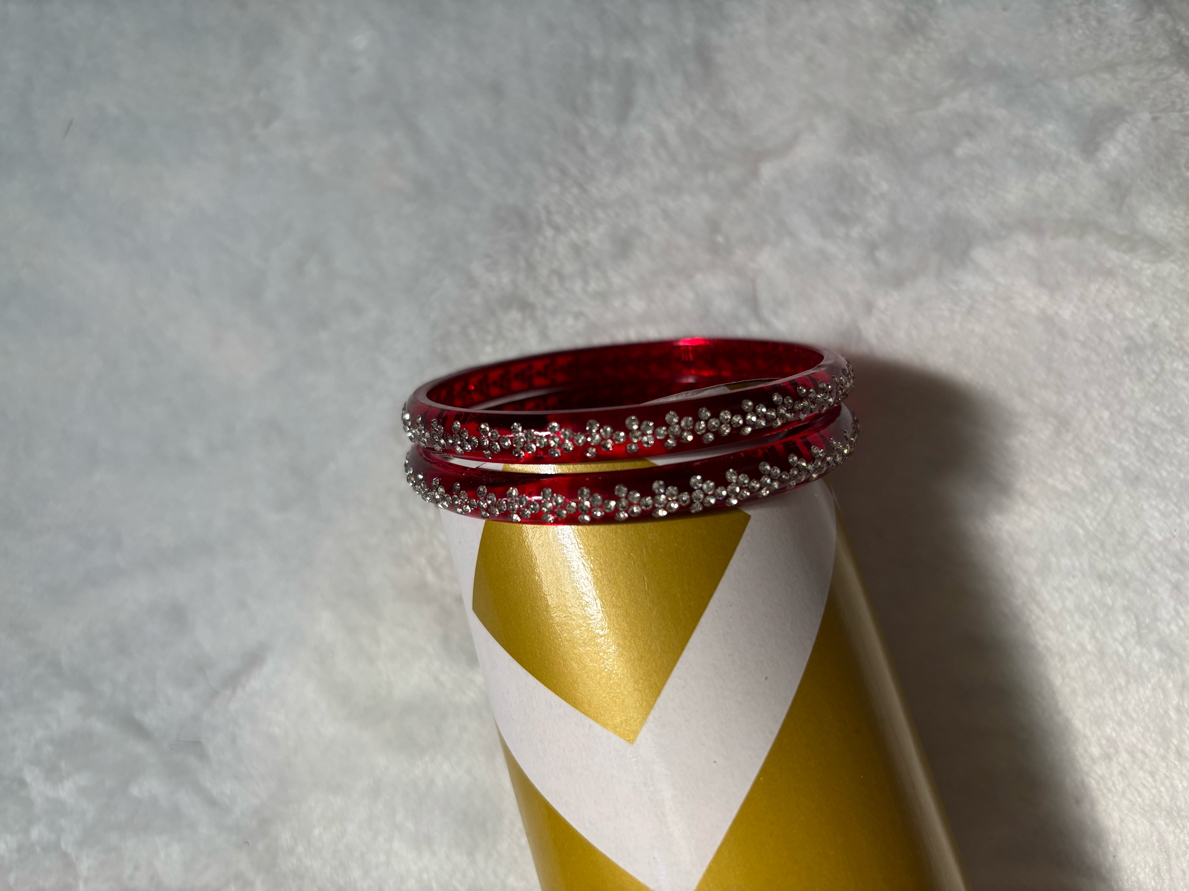 Four Pieces Bangles with Colorful Stone Worked