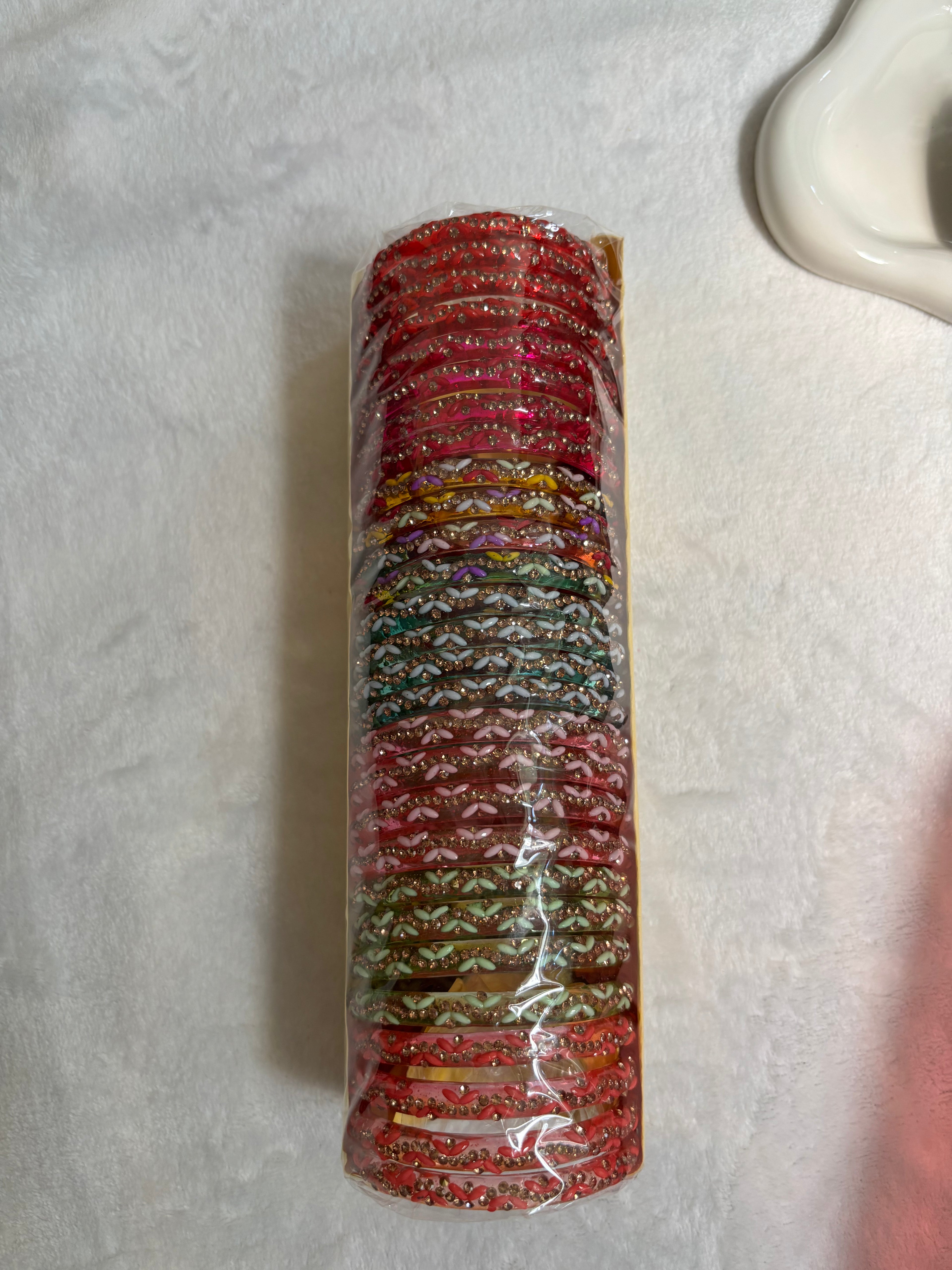 Four Pieces Bangles with Colorful Stone Worked