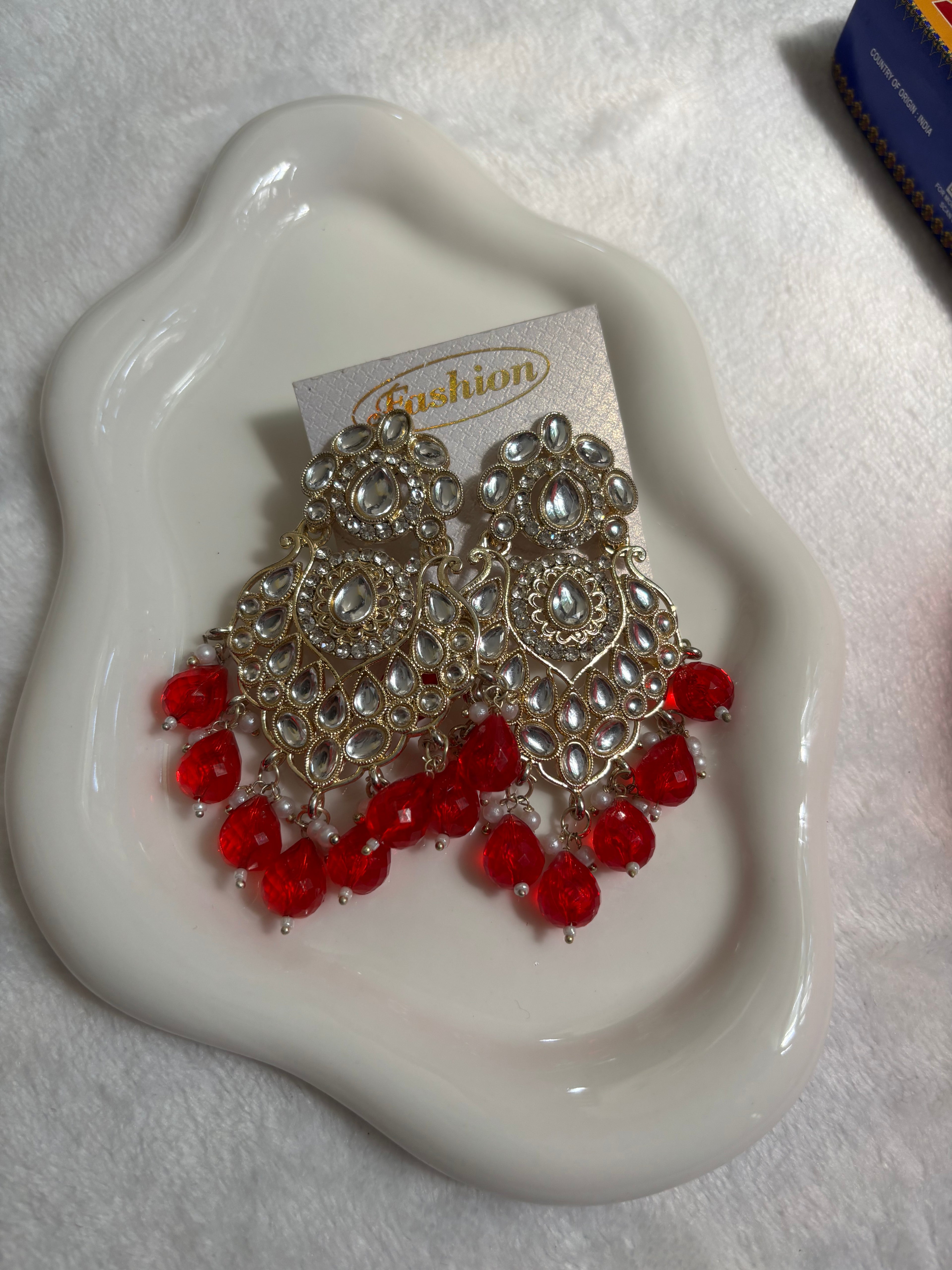 Red, Green, Blue, and Colorful Aarti Chandbali Earrings/ Traditional Gold Jhumka Style