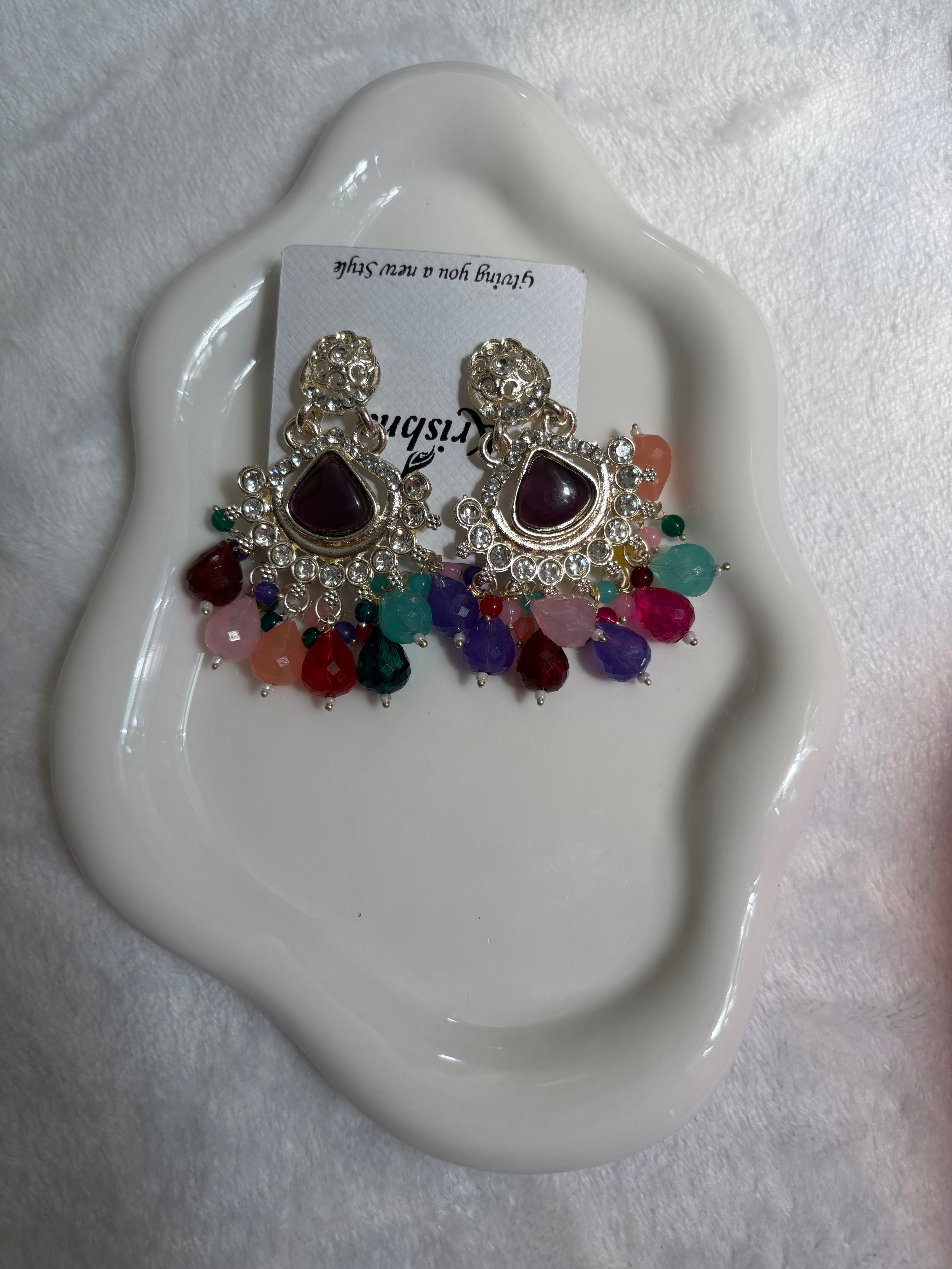 Red, Green, Blue, and Colorful Aarti Chandbali Earrings/ Traditional Gold Jhumka Style