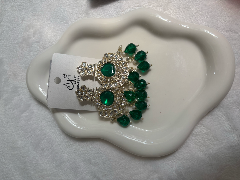 Red, Green, Blue, and Colorful Aarti Chandbali Earrings/ Traditional Gold Jhumka Style