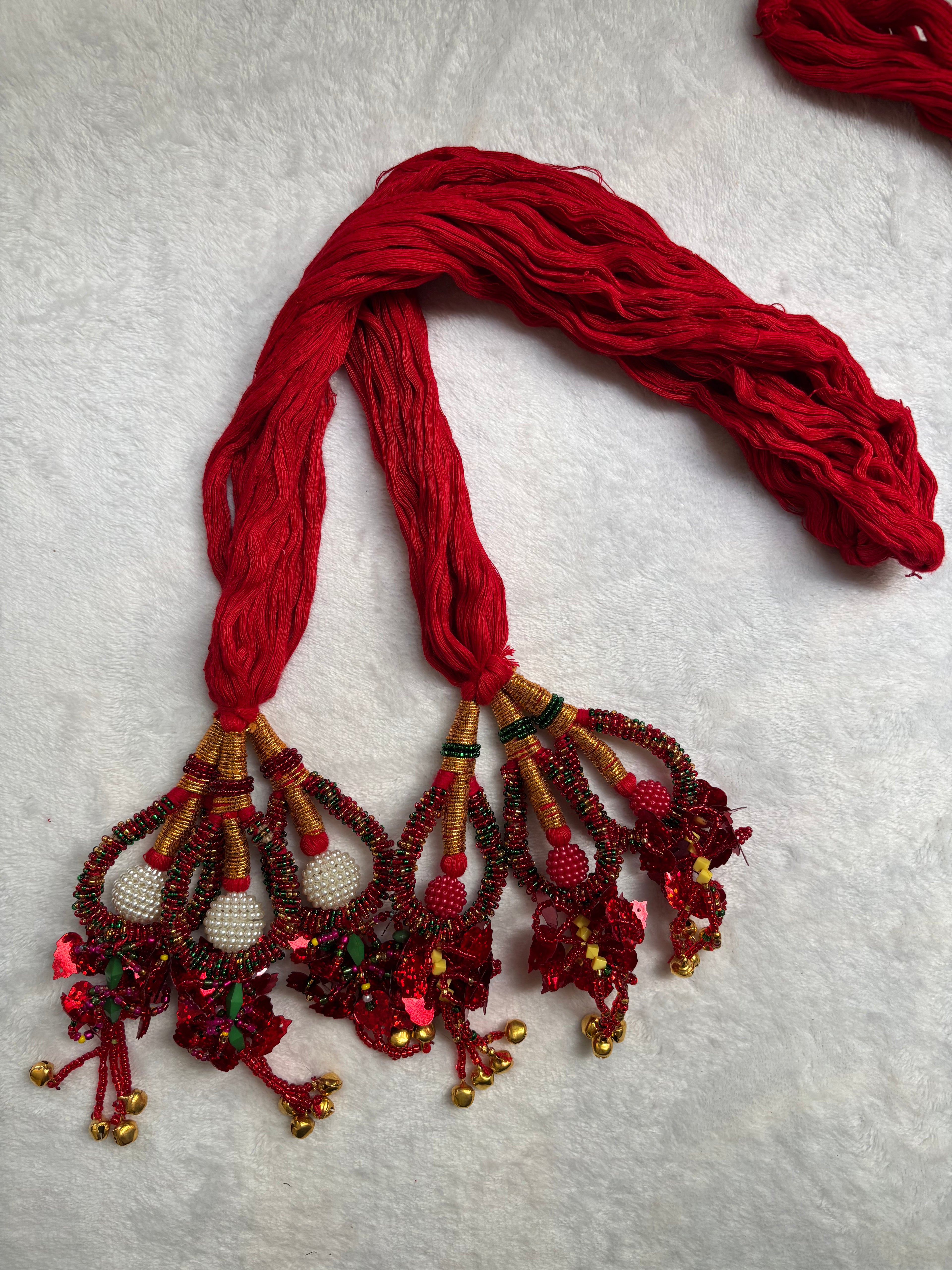 Traditional Nepali Lacha Dori Bridal Hair Piece/ Decorated Glass Bead Headpiece With Heavy Beads, Gold Accents, Dazzling Beadwork
