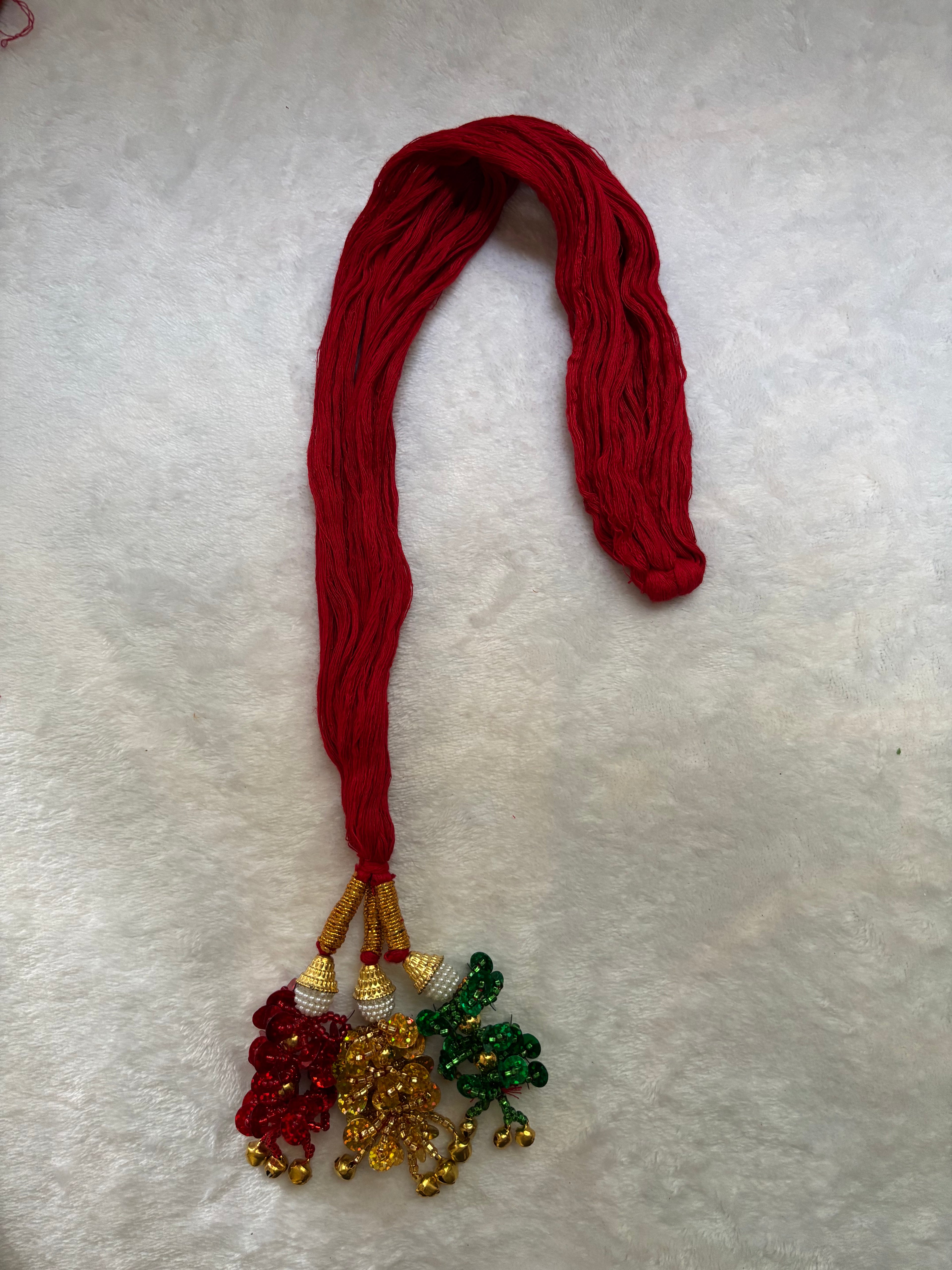 Traditional Nepali Lacha Dori Bridal Hair Piece/ Decorated Glass Bead Headpiece With Heavy Beads, Gold Accents, Dazzling Beadwork