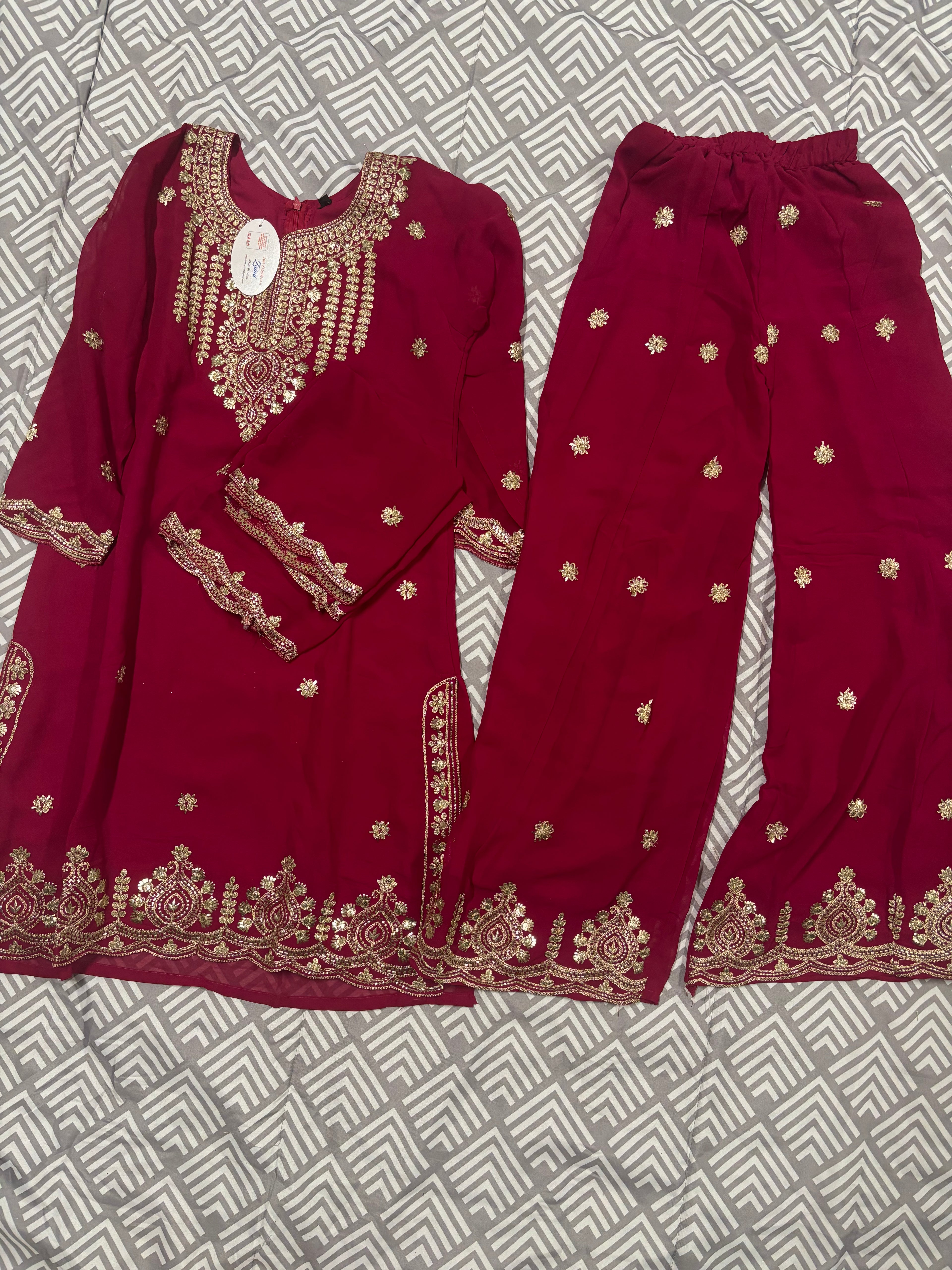 Girls Plazzo Set with embroidary and stone worked