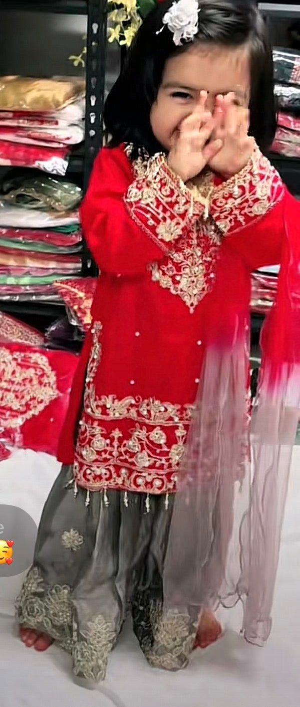 Kids Kurthi Set with Jari worked
