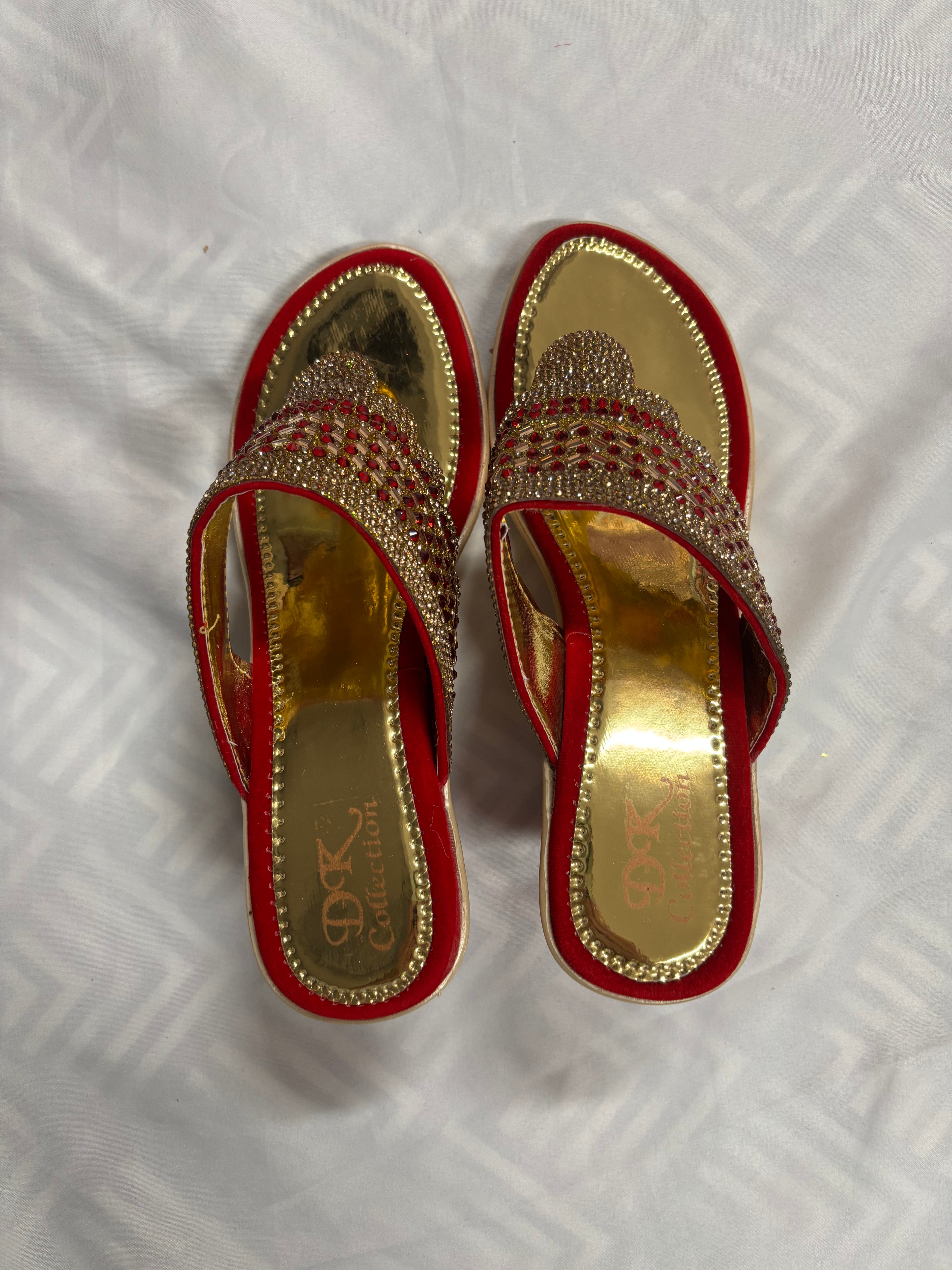 Womens Red Velvette Bridal Shoes with Stone and Embroidary work