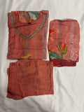 Three piece set Hand worked Orange Parrot Motif Kurtha Set
