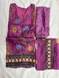Purple Floral Silk Three Piece Set Straight Kurtha