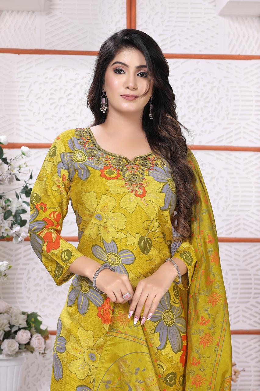 Womens Straight Kurtha Sets with floral graphic Design