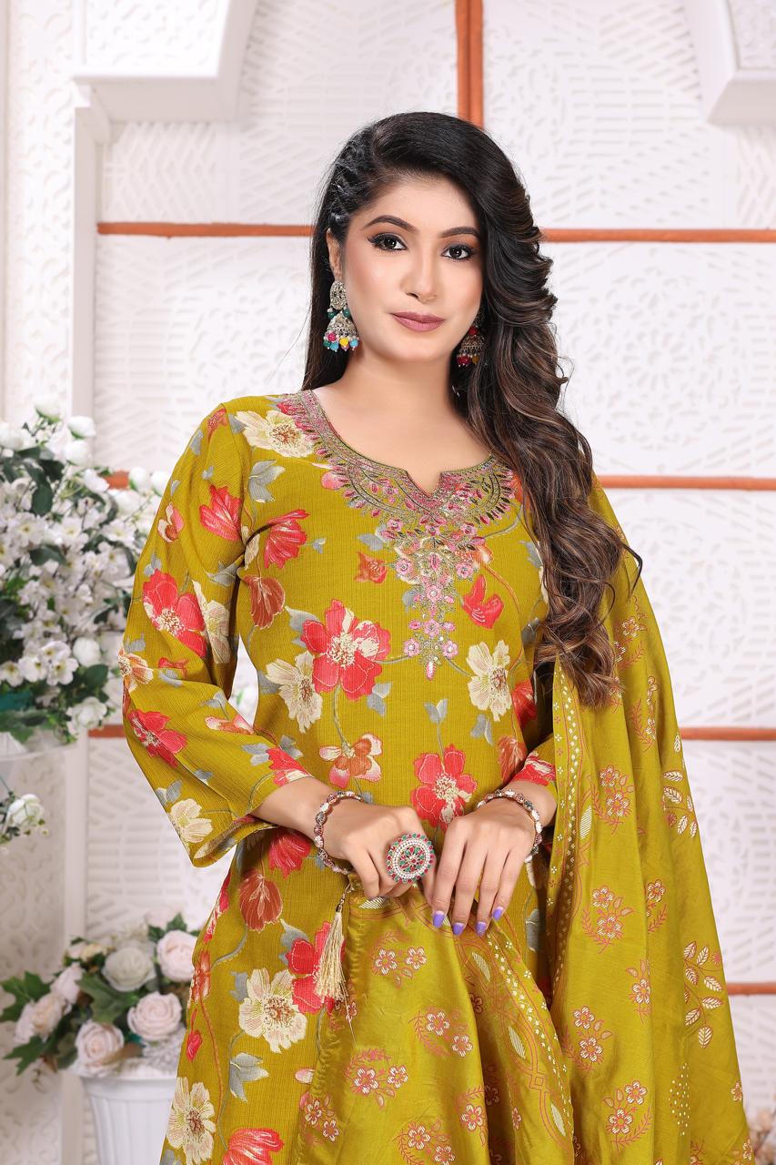 Womens Straight Kurtha Sets with floral graphic Design