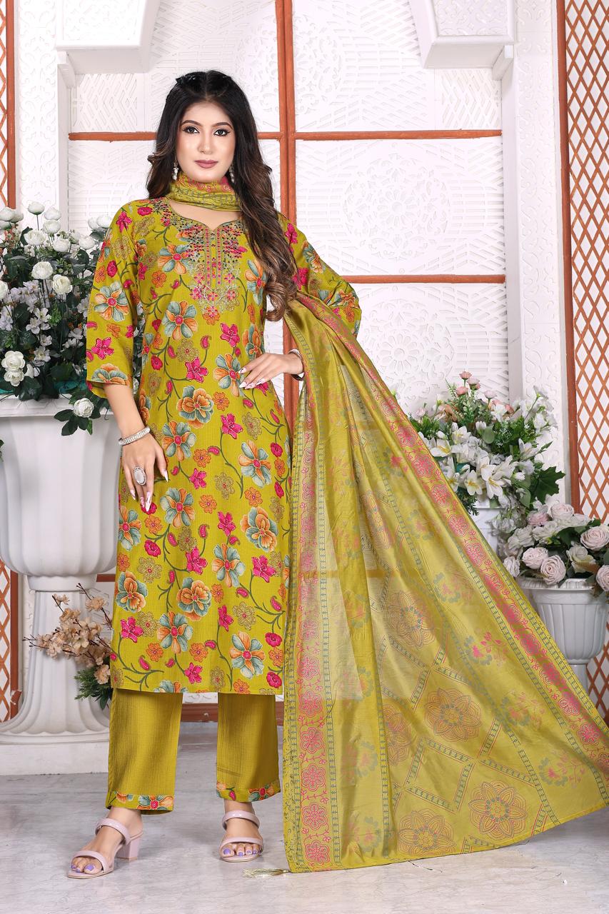 Womens Straight Kurtha Sets with floral graphic Design