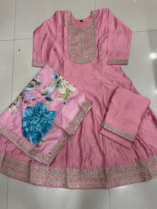 Anarkali Kurtha salwar Set with Floral Dupatta