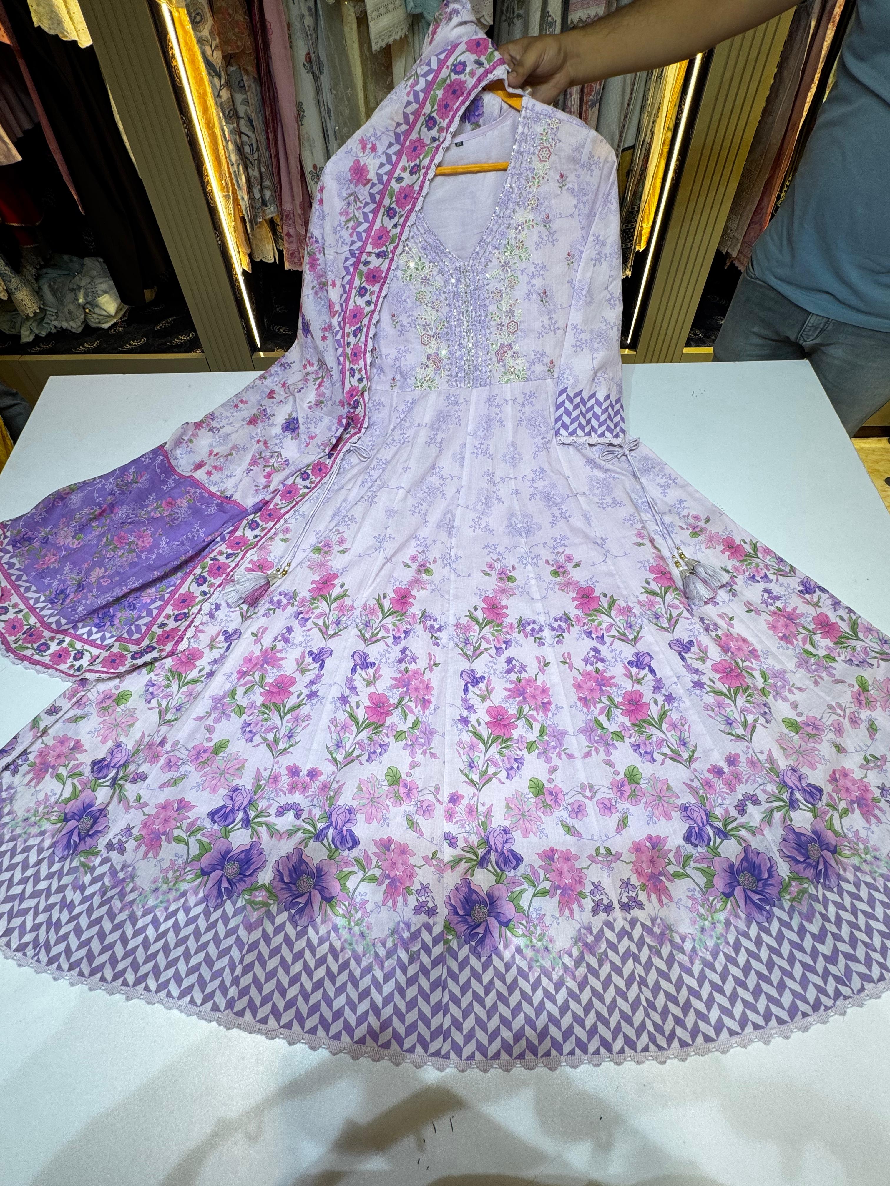 Floral Umbrella Salwar Set On Pure Soft Cotton