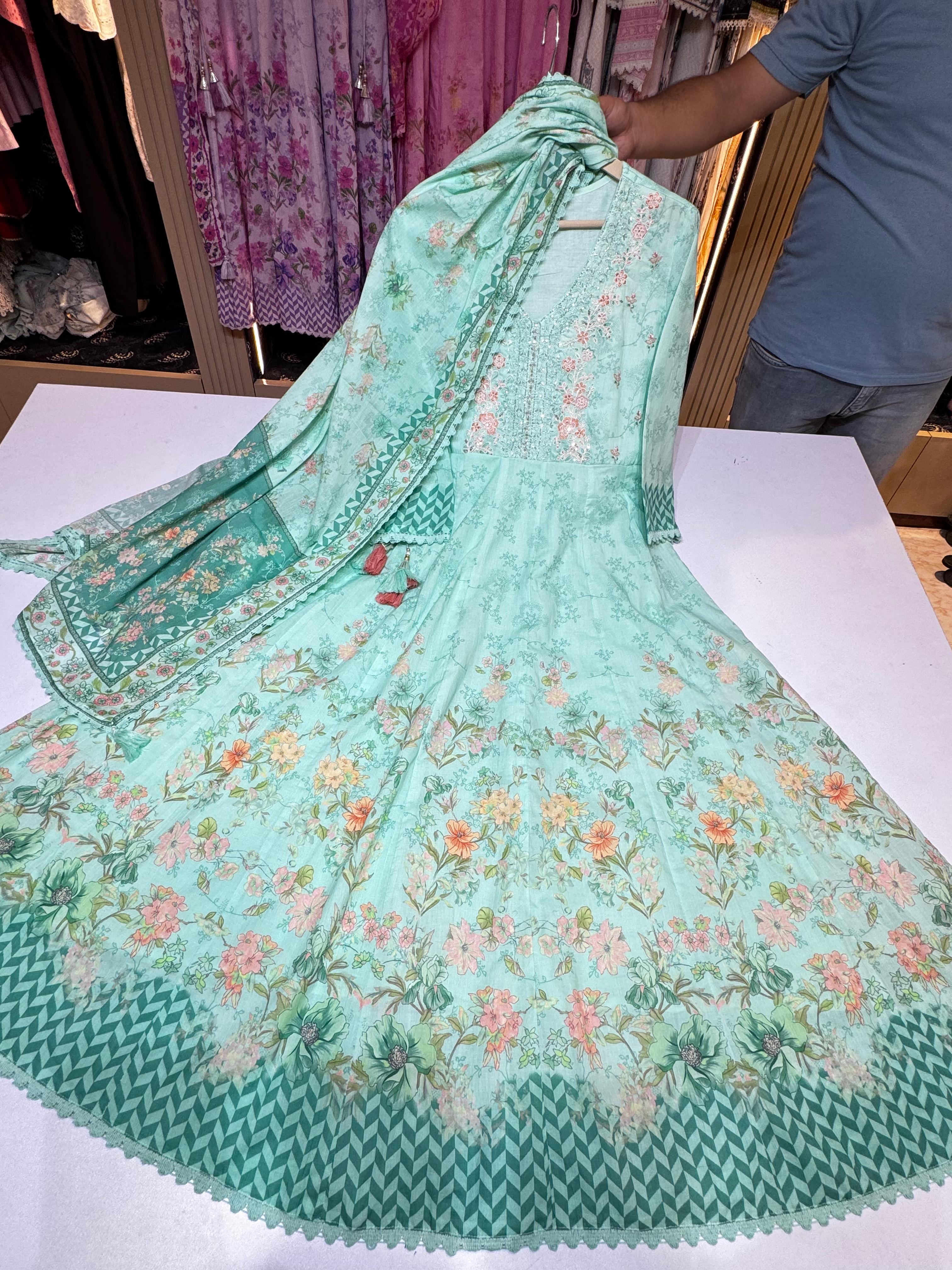 Floral Umbrella Salwar Set On Pure Soft Cotton