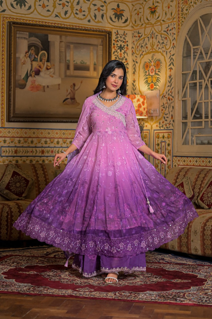 Maiju And Vanji Fashion Plazzo Kurtha Set With Glass work and Embroidary Work.
