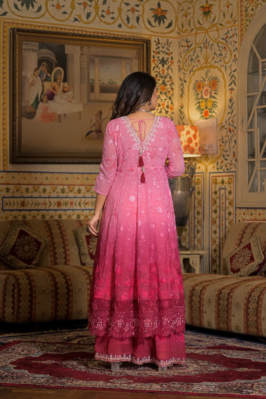 Maiju And Vanji Fashion Plazzo Kurtha Set With Glass work and Embroidary Work.