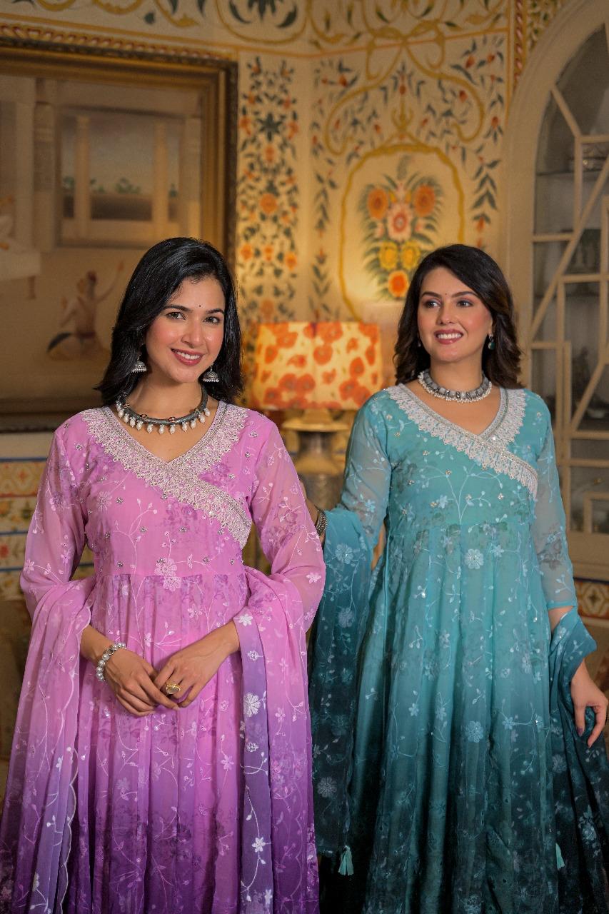 Maiju And Vanji Fashion Plazzo Kurtha Set With Glass work and Embroidary Work.