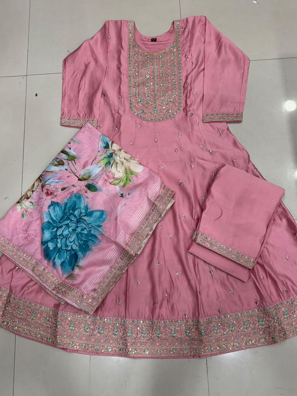 Umbrella Kurtha salwar Set with Floral Dupatta