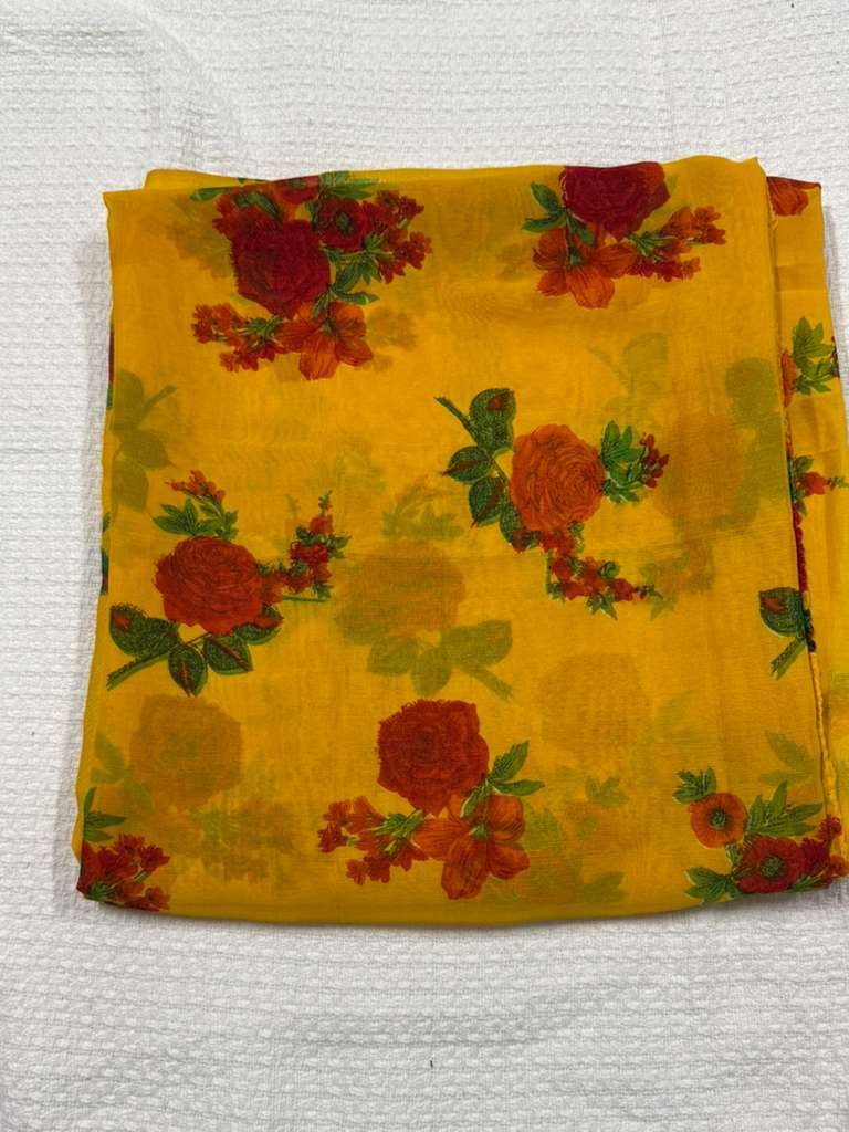 Georgette Saree with  Rose Floral Pattern/ Ready to wear/ Falls Piko Done