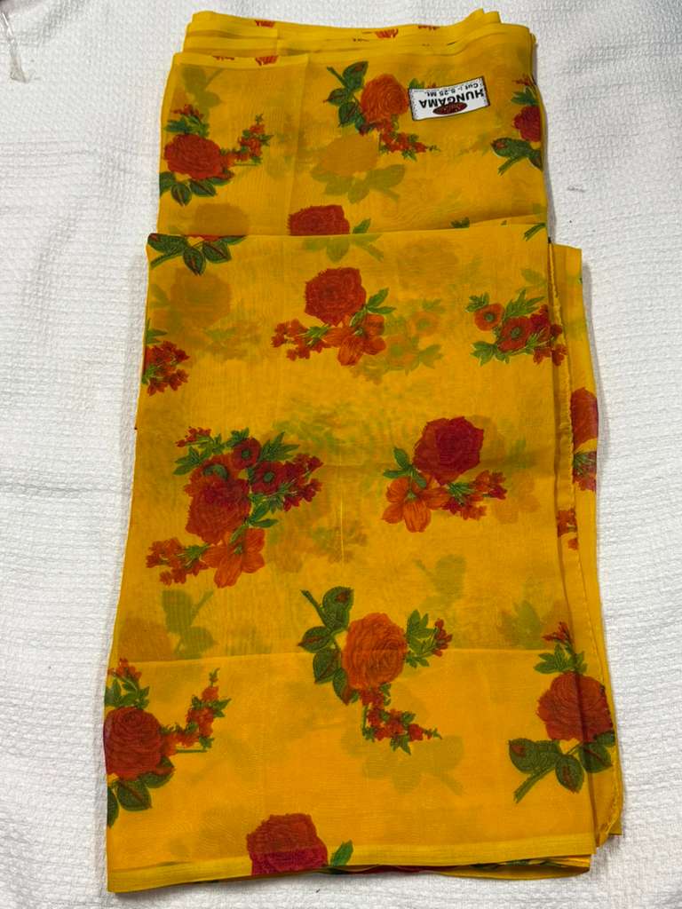Georgette Saree with  Rose Floral Pattern/ Ready to wear/ Falls Piko Done