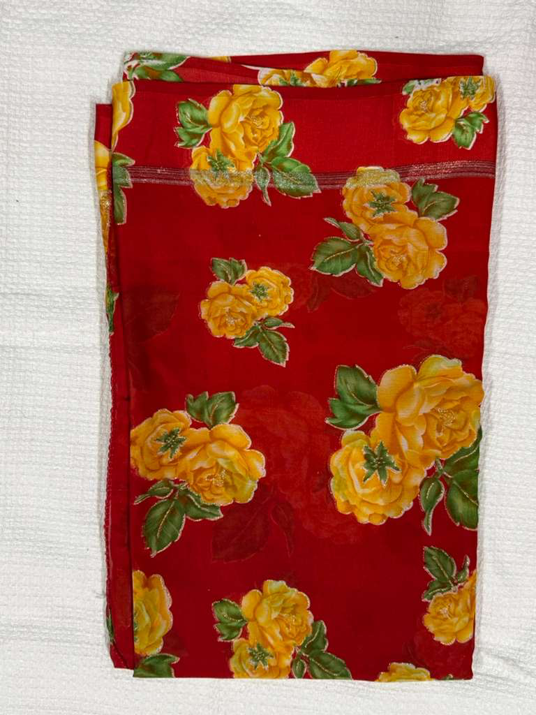 Georgette Saree with Yello Rose Floral Pattern