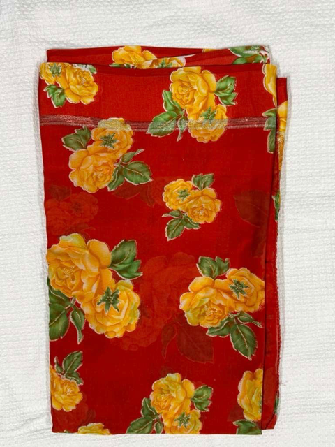 Georgette Saree with Yello Rose Floral Pattern
