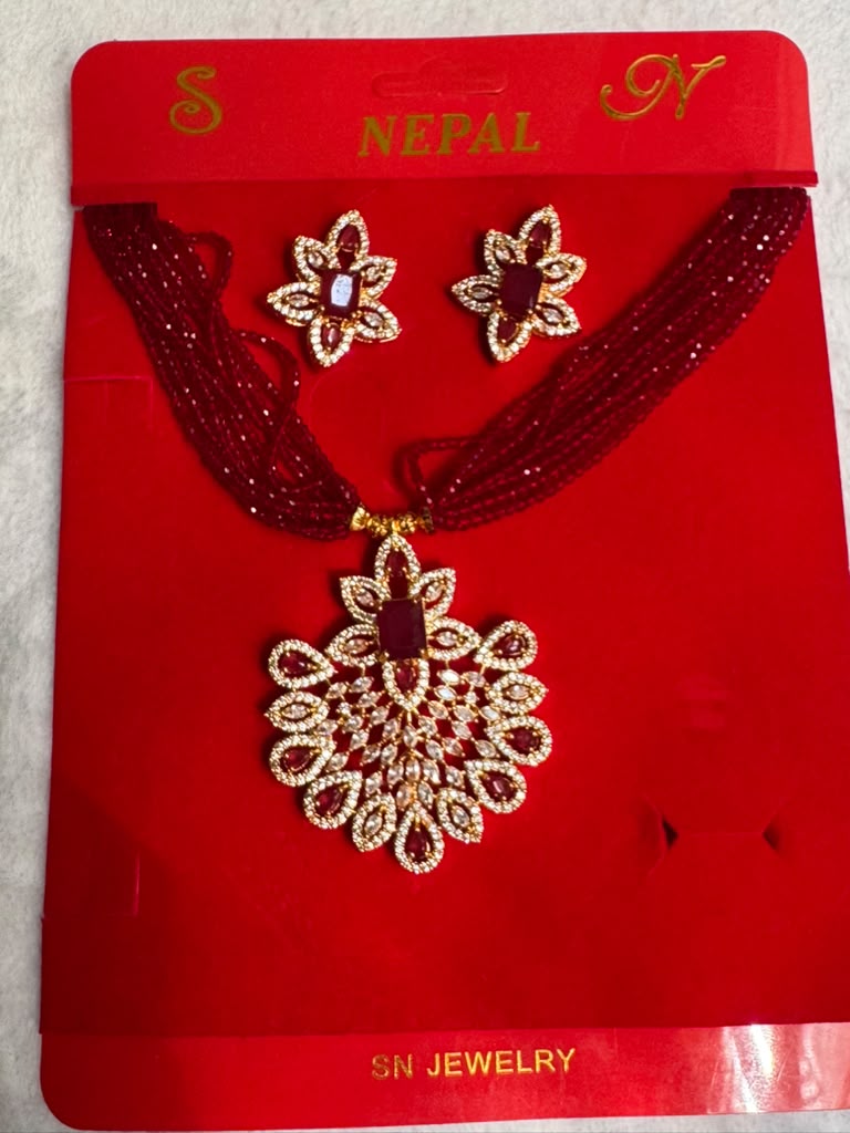 Hydro Crystal Necklace with American Diamond Peacock Motif Pendant Sets.