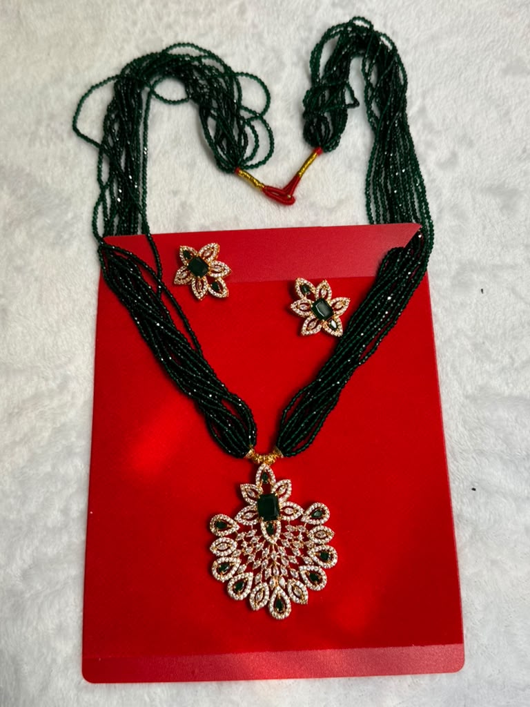 Hydro Crystal Necklace with American Diamond Peacock Motif Pendant Sets.