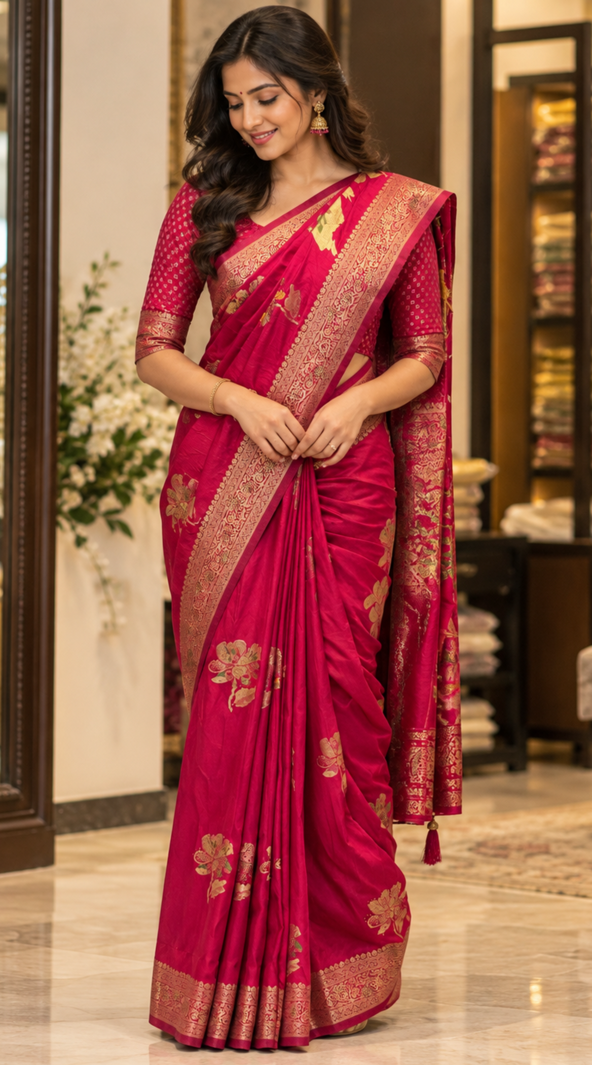 Authentic Banarasi Patrila Seroski Worked Saree With Fully Stiched Blouse