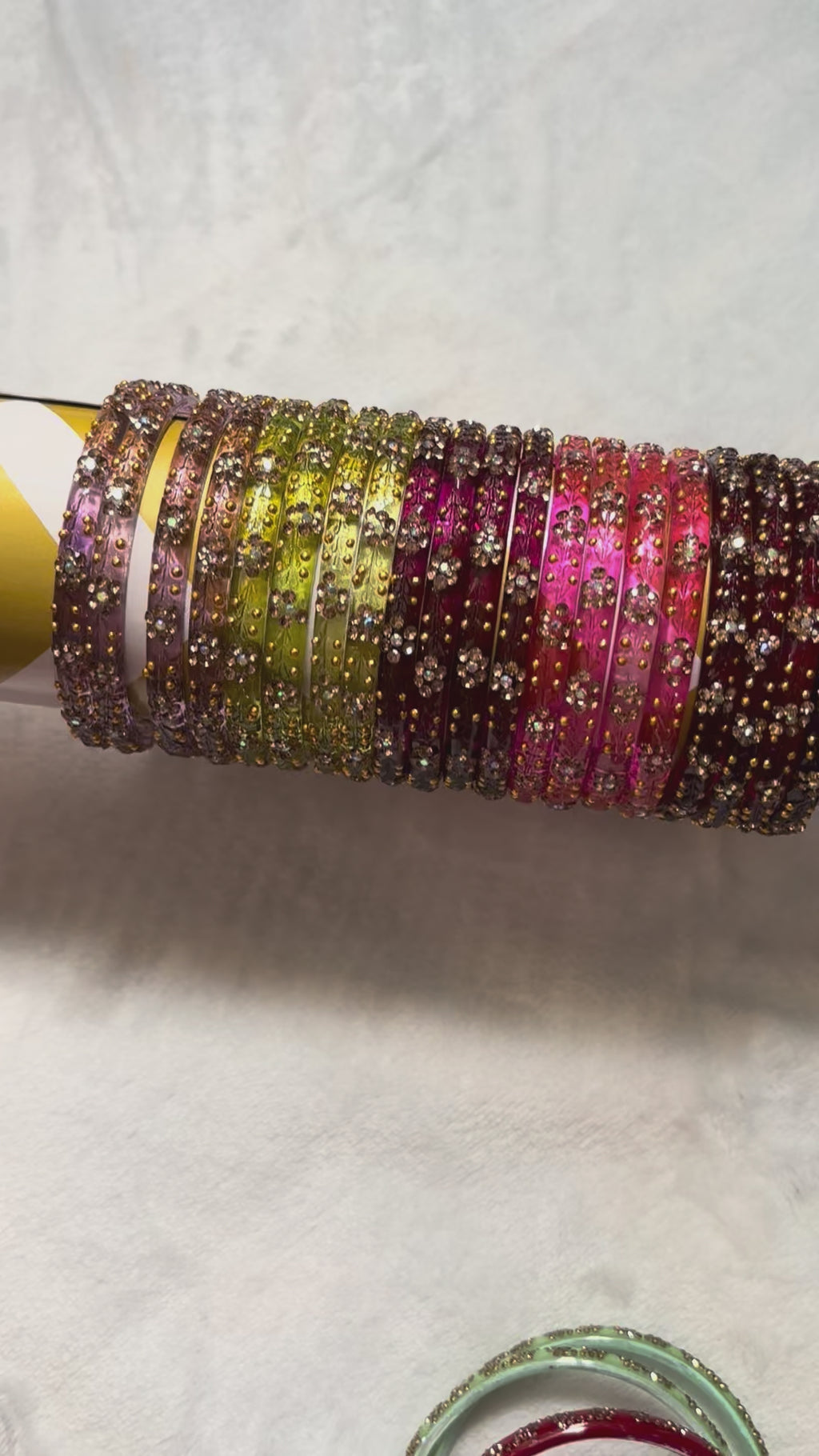 Four Pieces Bangles with Colorful Stone Worked