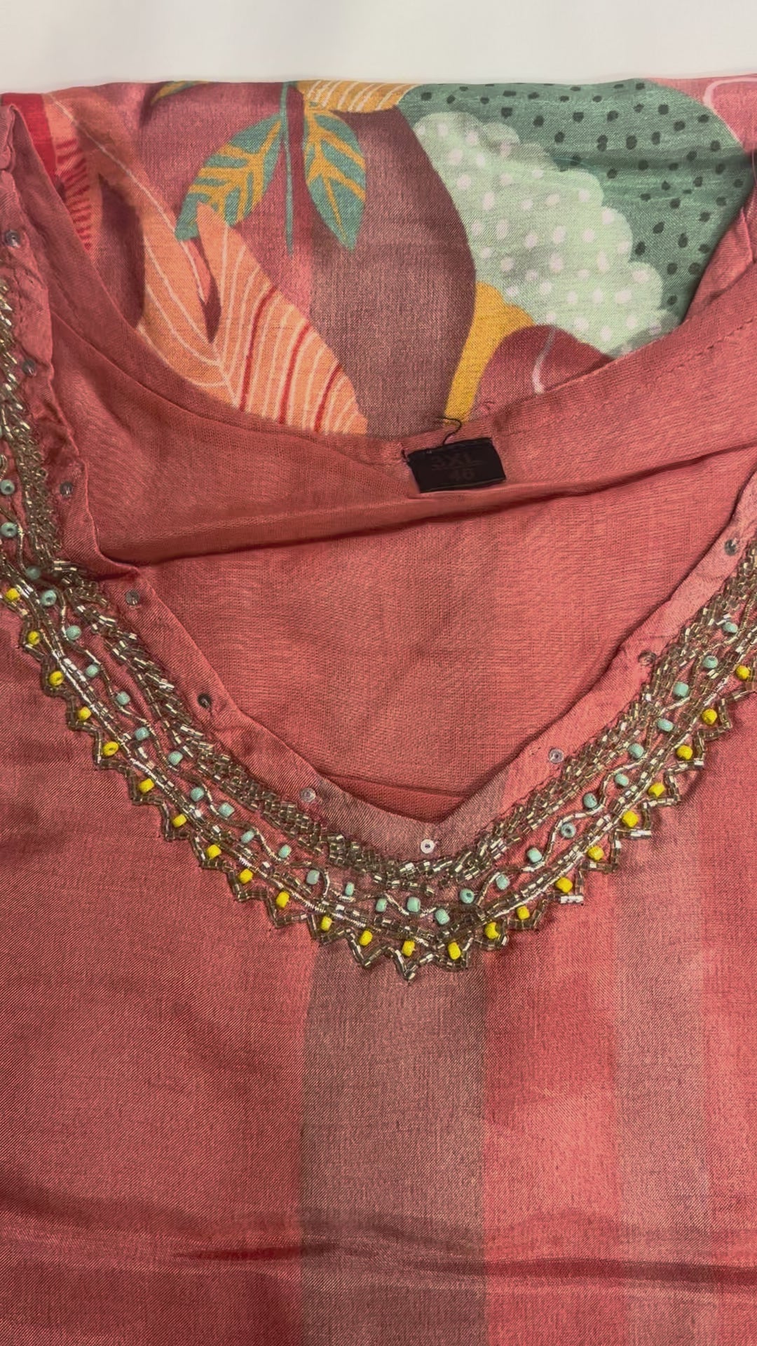 Three piece set Hand worked Orange Parrot Motif Kurtha Set