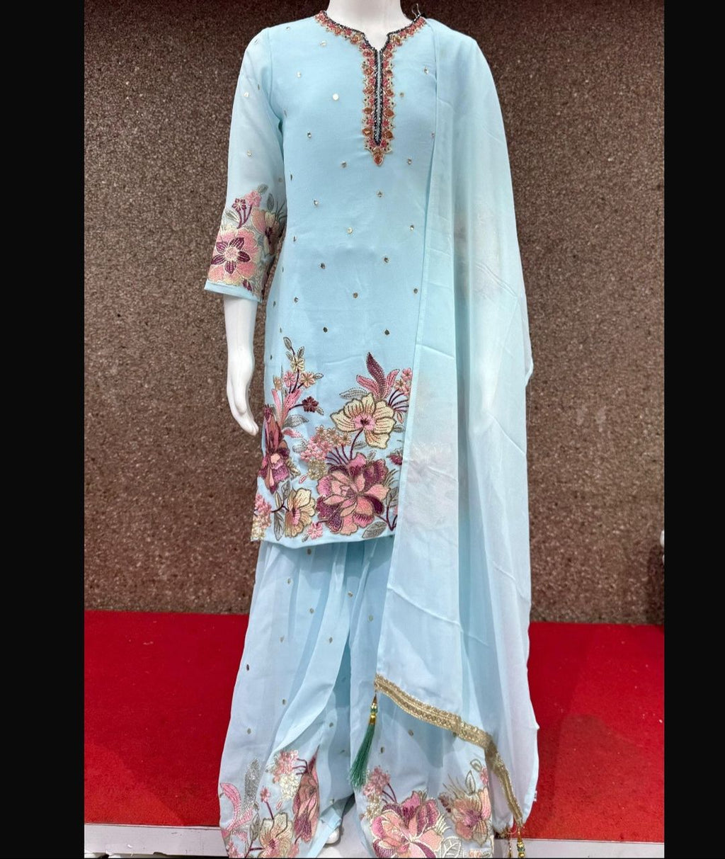 Girls Plazzo Set with embroidary and stone worked